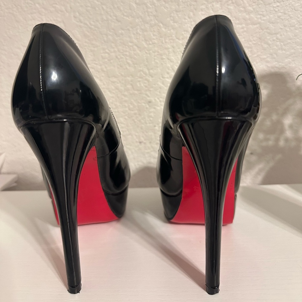 Christian Louboutin Fetish Peep 130 Black Patent Platform Sandal Heel Pump - Picture 6 of 10